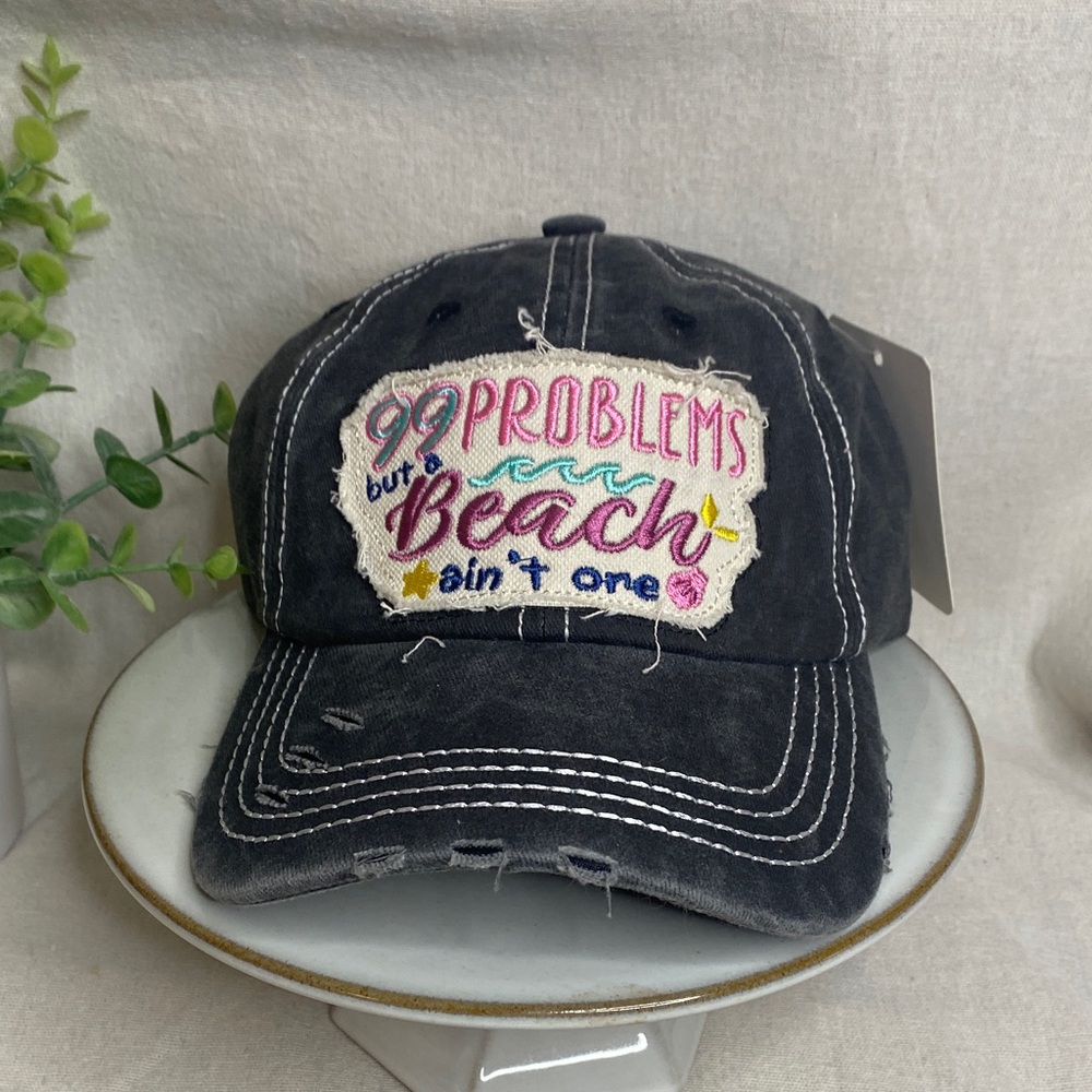 99 Problems But a Beach Aint One Distressed Patch Hat